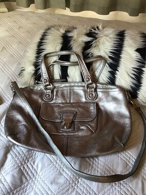 Metallic Silver Coach Women’s Satchel Bag
